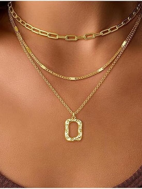 Jewelry - Layered Gold Necklace for Women, 14K Gold Plated Necklace Stack Set, Dainty Pend